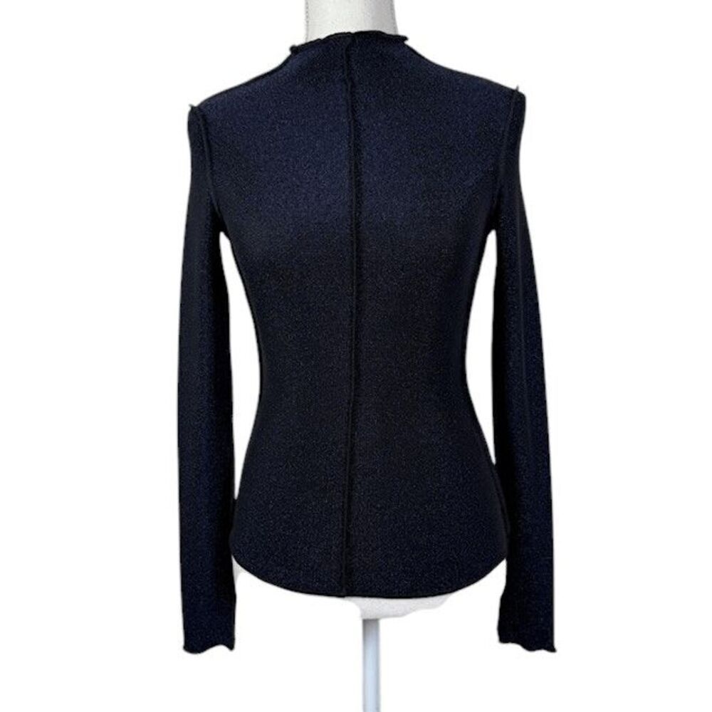 Pistola Marie Metallic Blue Stretch Top Long Sleeve Mock Neck Surge Seam Size XS